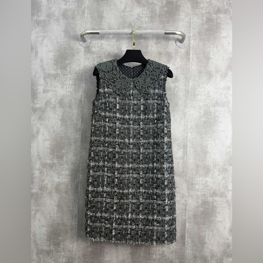 Authentic dolce gabbana Elegant Gray Tweed Dress